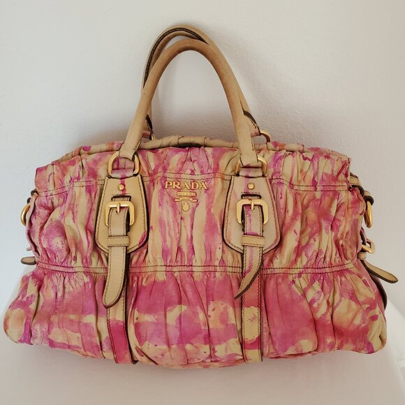 Prada hobo bag beige tan brown red Pink large double handle Tote tiedyed edition - Picture 1 of 8
